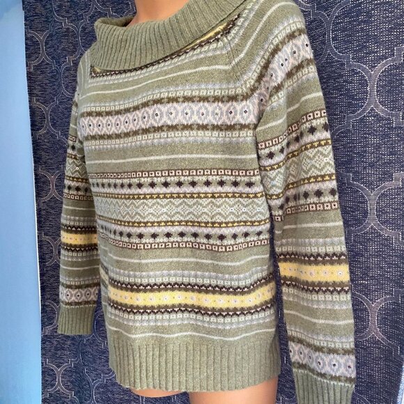 Old Navy women's xl perfect fit green turtle neck striped sweater soft and cozy - Picture 3 of 8